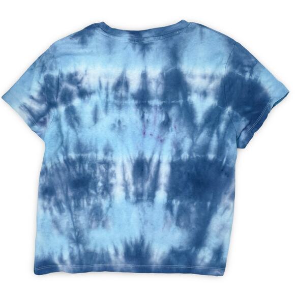Blue Tie Dye Crop Top Women XS | Upcycled Y2K Fall Layering Tee - Picture 2 of 9